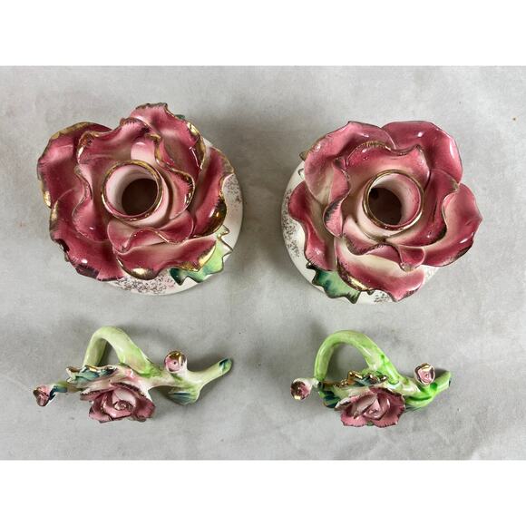 Commodore Rose Figural Candle Holders Climbers 4 pc Ceramic Vintage Japan 1950s - Picture 2 of 5